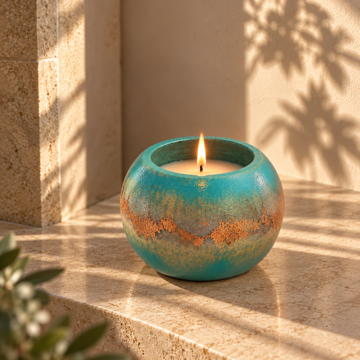 Turquoise Gold Leaf Candle | Handmade Decorative | 1-Wick | Brand "Sofia P."