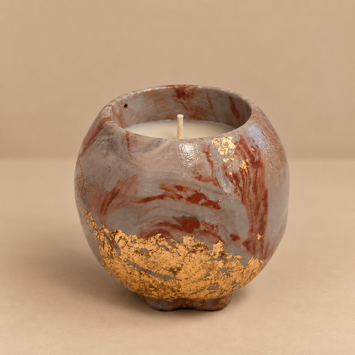 Skull Gray Gold Leaf Candle Plumeria | Handmade Decorative | 1-Wick | Brand "Sofia P."