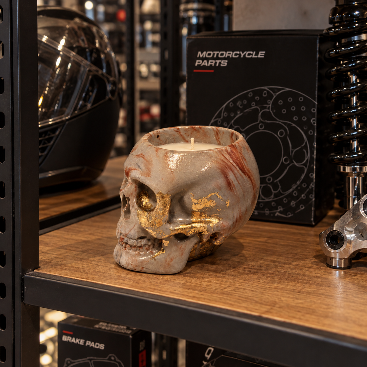 Skull Gray Gold Leaf Candle Plumeria | Handmade Decorative | 1-Wick | Brand "Sofia P."