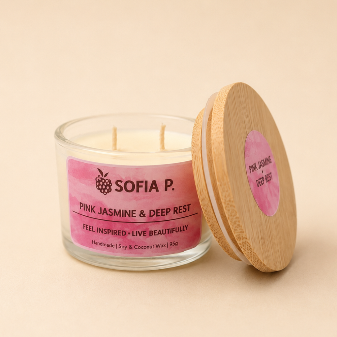 Candle "Pink Jasmine" Soy & Coconut Wax 2-Wick | 95g | Brand "Sofia P."