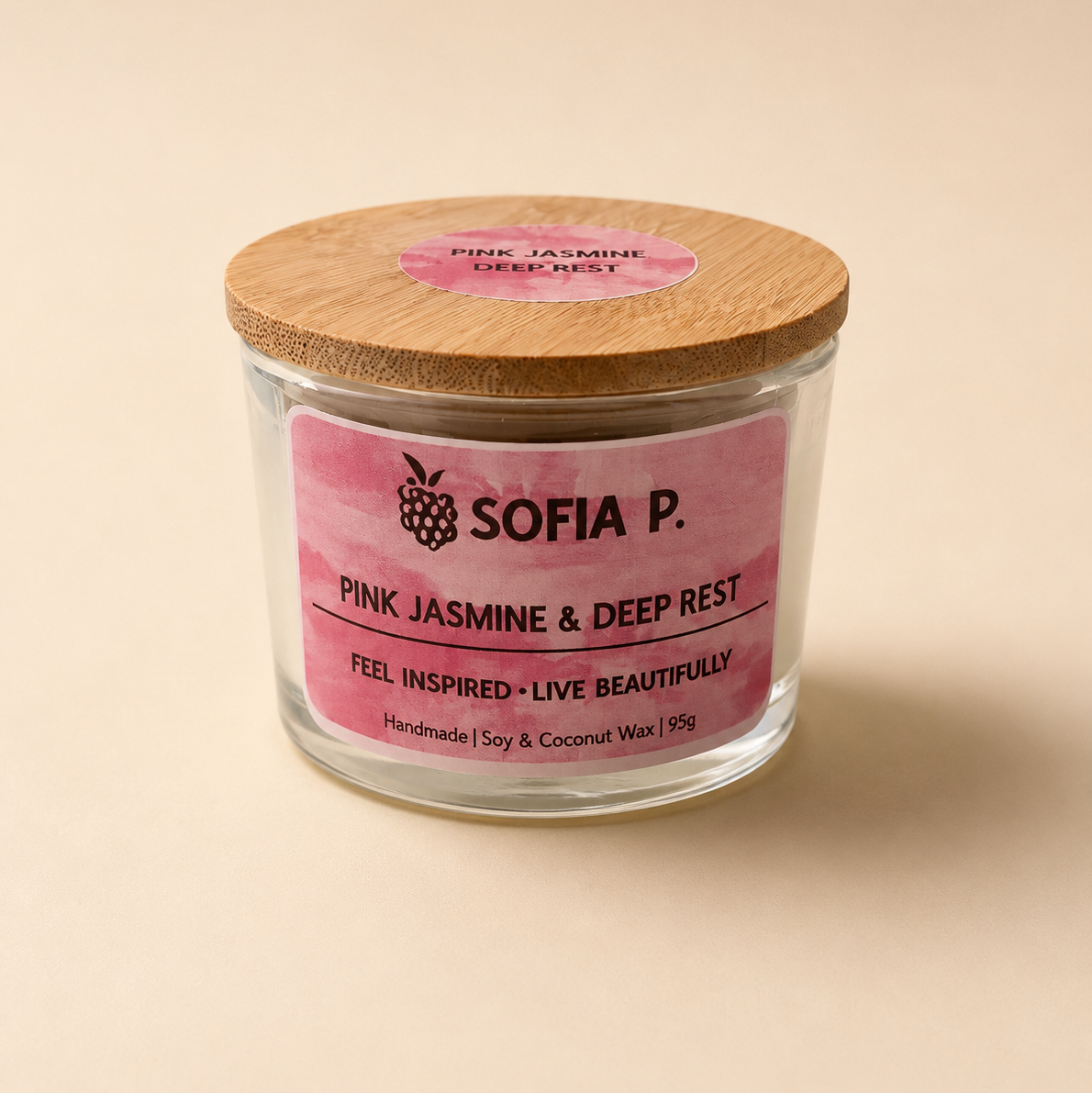 Candle "Pink Jasmine" Soy & Coconut Wax 2-Wick | 95g | Brand "Sofia P."