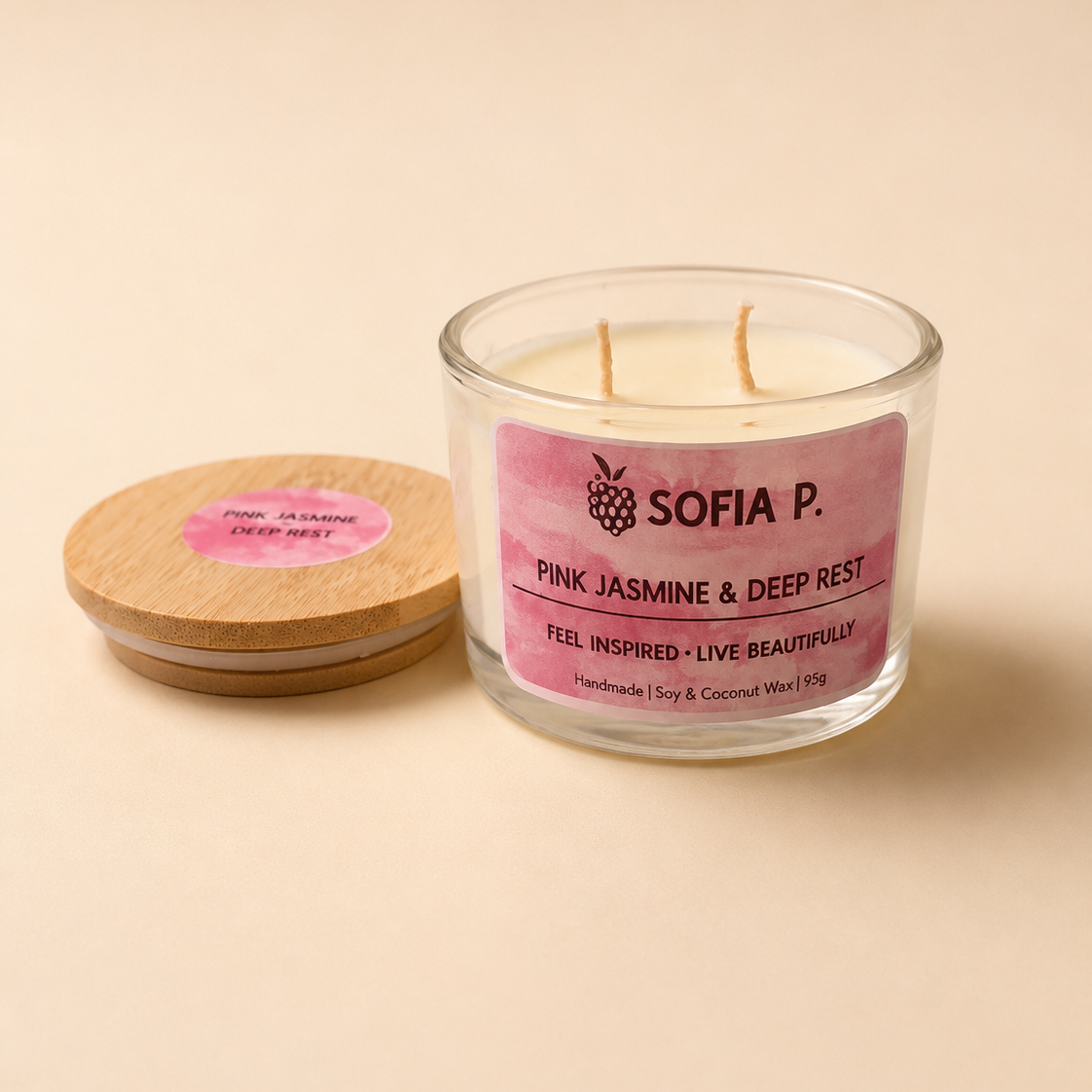 Candle "Pink Jasmine" Soy & Coconut Wax 2-Wick | 95g | Brand "Sofia P."