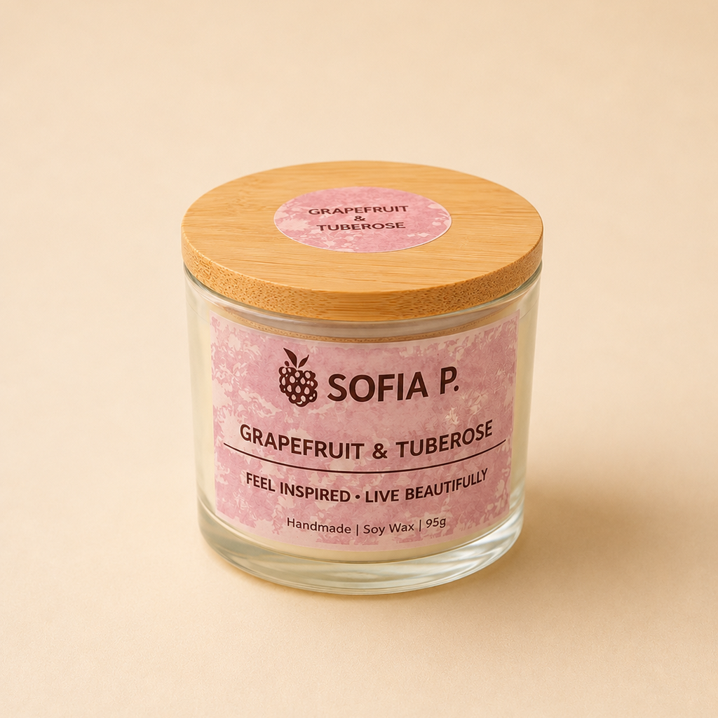 Candle "Grapefruit and Tuberose" Soy Wax 1-Wick | 95g | Brand "Sofia P."