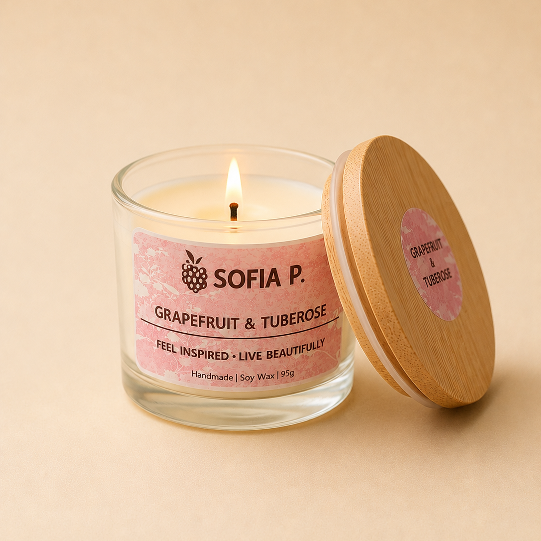 Candle "Grapefruit and Tuberose" Soy Wax 1-Wick | 95g | Brand "Sofia P."