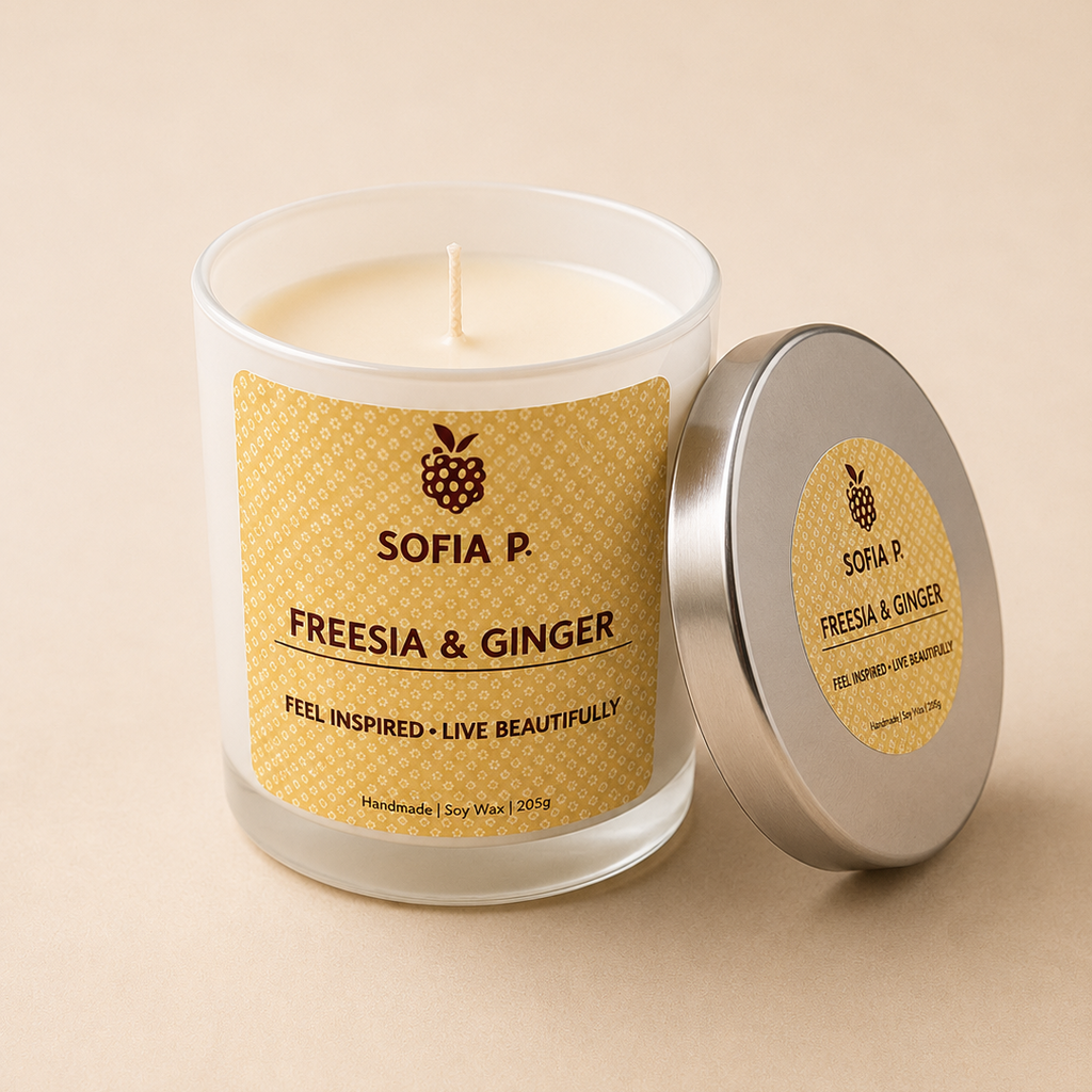Candle "Freesia and Ginger" | Soy Wax 1-Wick | 205g | Brand "Sofia P."