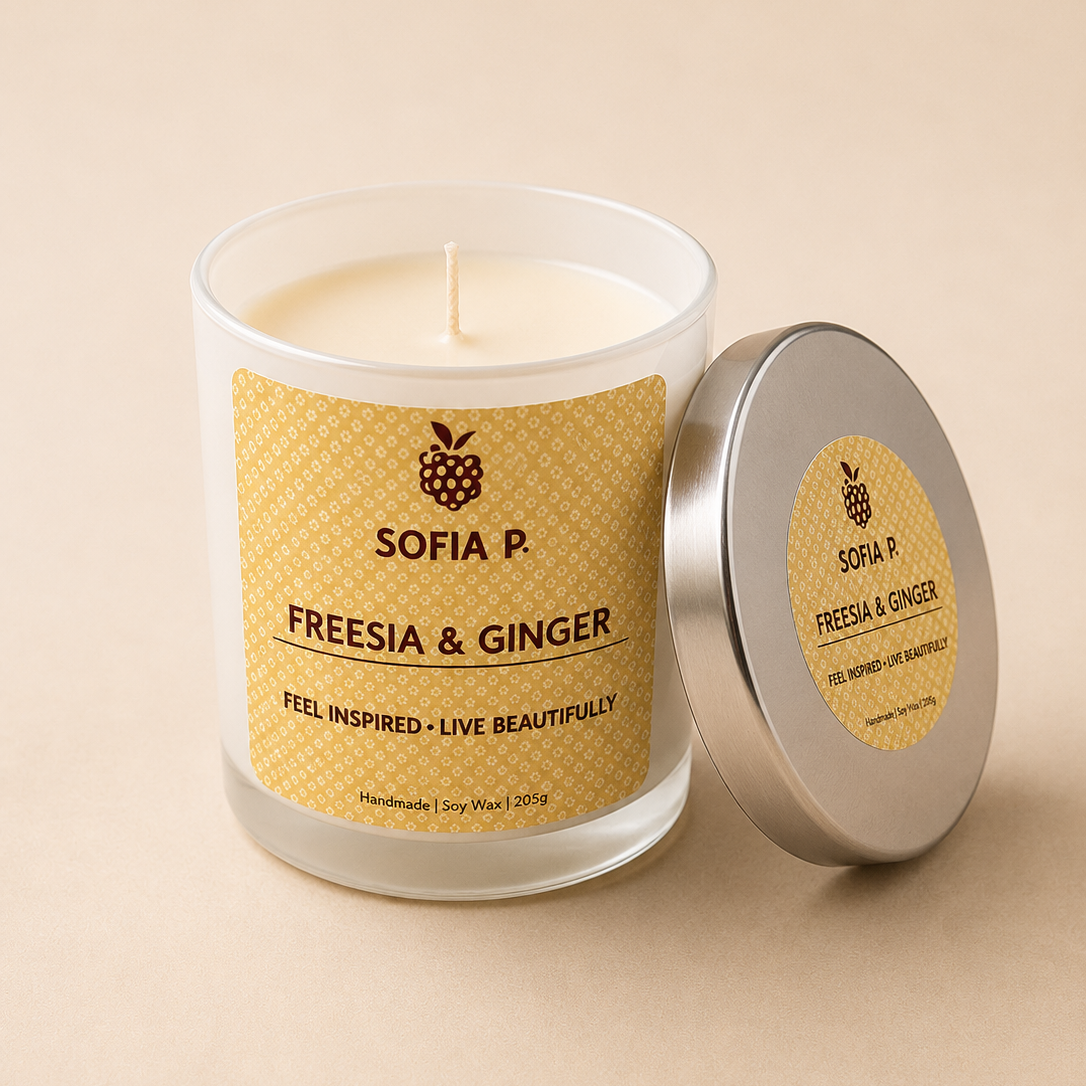 Candle "Freesia and Ginger" | Soy Wax 1-Wick | 205g | Brand "Sofia P."