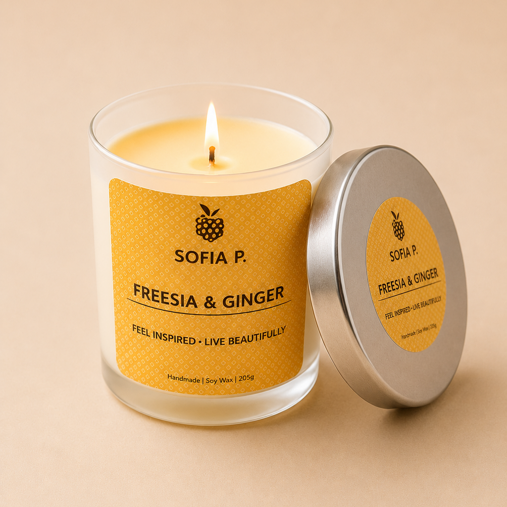 Candle "Freesia and Ginger" | Soy Wax 1-Wick | 205g | Brand "Sofia P."