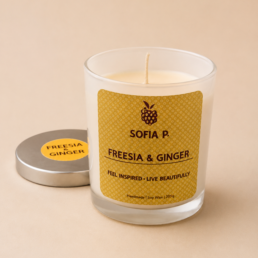Candle "Freesia and Ginger" | Soy Wax 1-Wick | 205g | Brand "Sofia P."