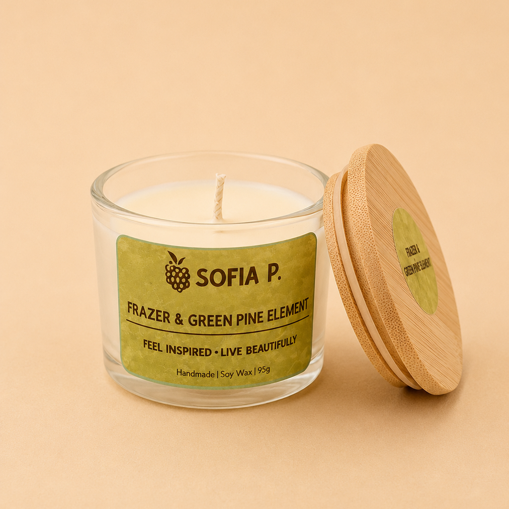 Candle "Frazer and Green Pine Element" | Soy Wax 1-Wick | 95g | Brand "Sofia P."