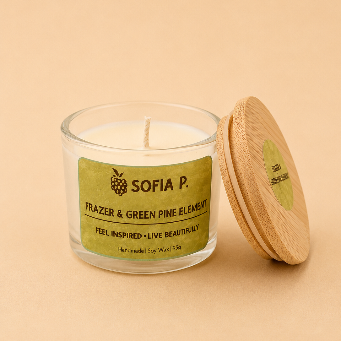 Candle "Frazer and Green Pine Element" | Soy Wax 1-Wick | 95g | Brand "Sofia P."