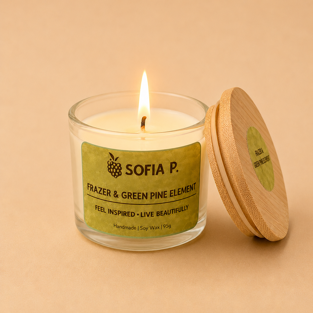 Candle "Frazer and Green Pine Element" | Soy Wax 1-Wick | 95g | Brand "Sofia P."