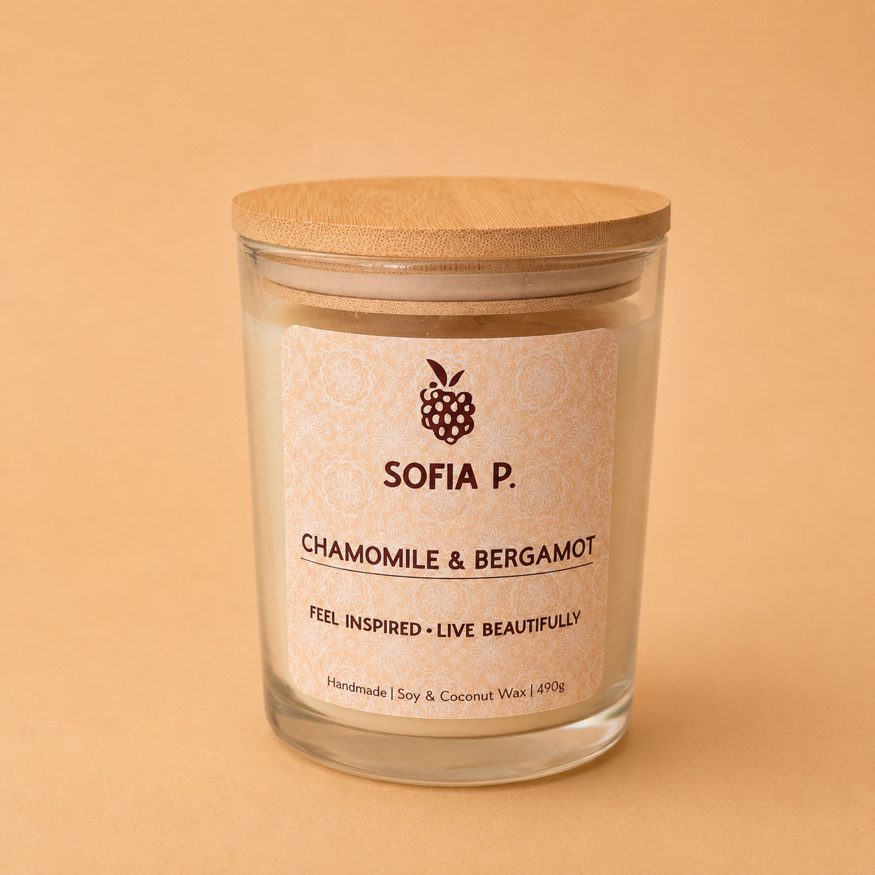 Candle "Chamomile and Bergamot" | Soy & Coconut Wax 2-Wick | 490g | Brand "Sofia P."