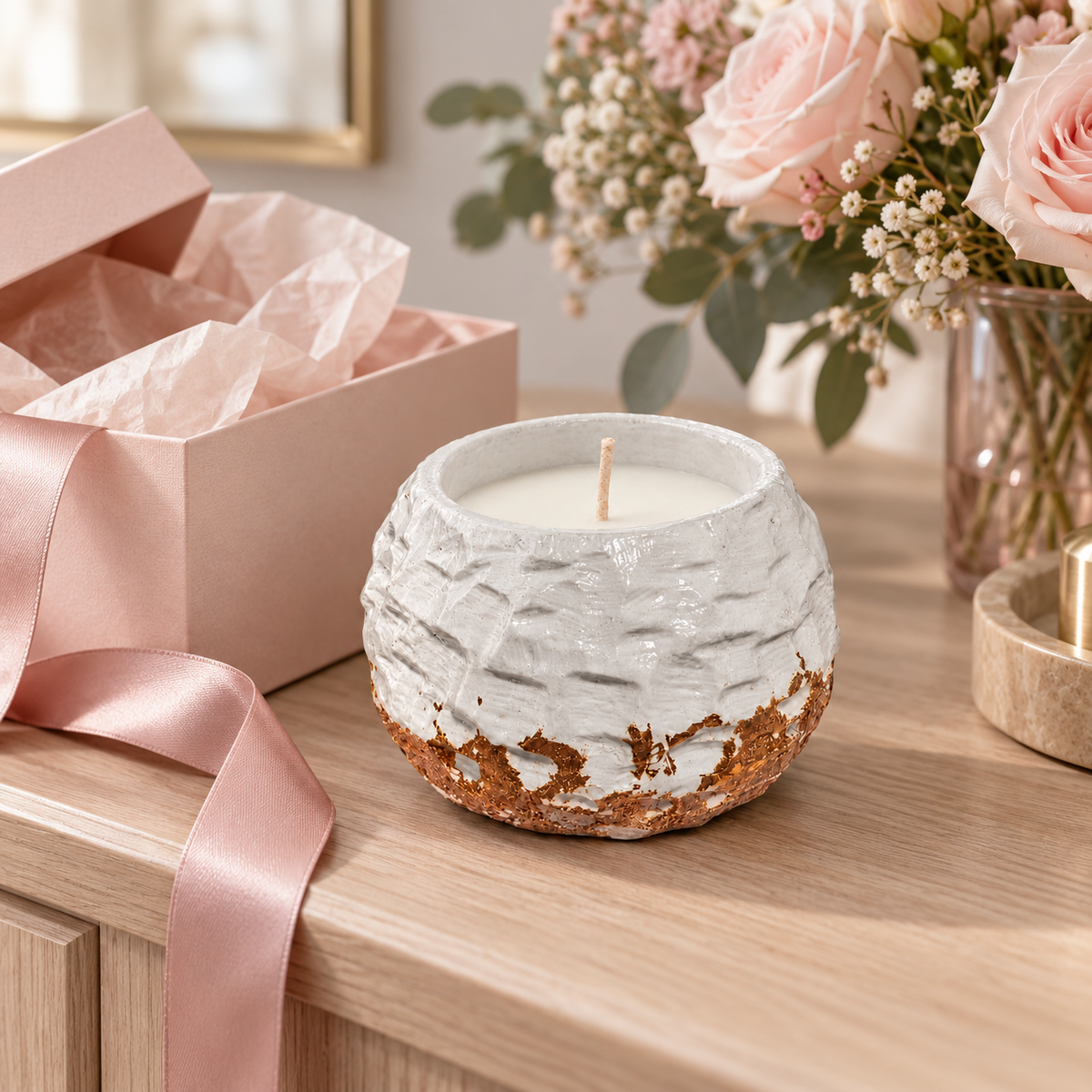 Carved Gold Leaf Candle "White Little Nest" Plumeria | Handmade Decorative | 1-Wick | Brand "Sofia P." (Copy)