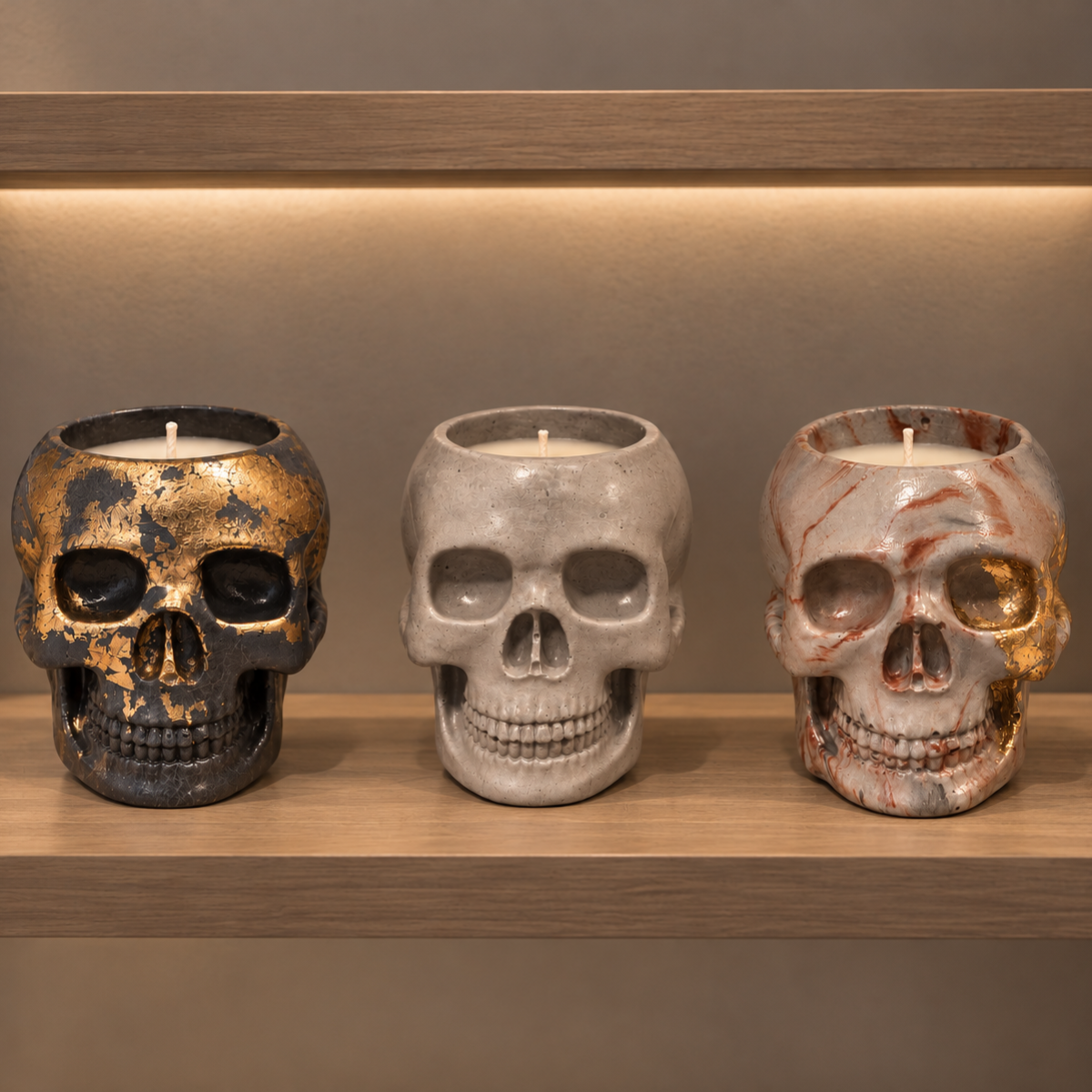 Skull Gray Candle Plumeria | Handmade Decorative | 1-Wick | Brand "Sofia P."