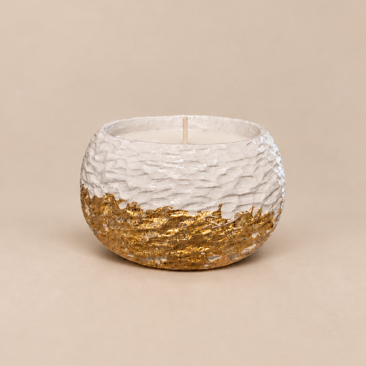 Carved Gold Leaf Candle "White Nest" Plumeria | Handmade Decorative | 1-Wick | Brand "Sofia P."