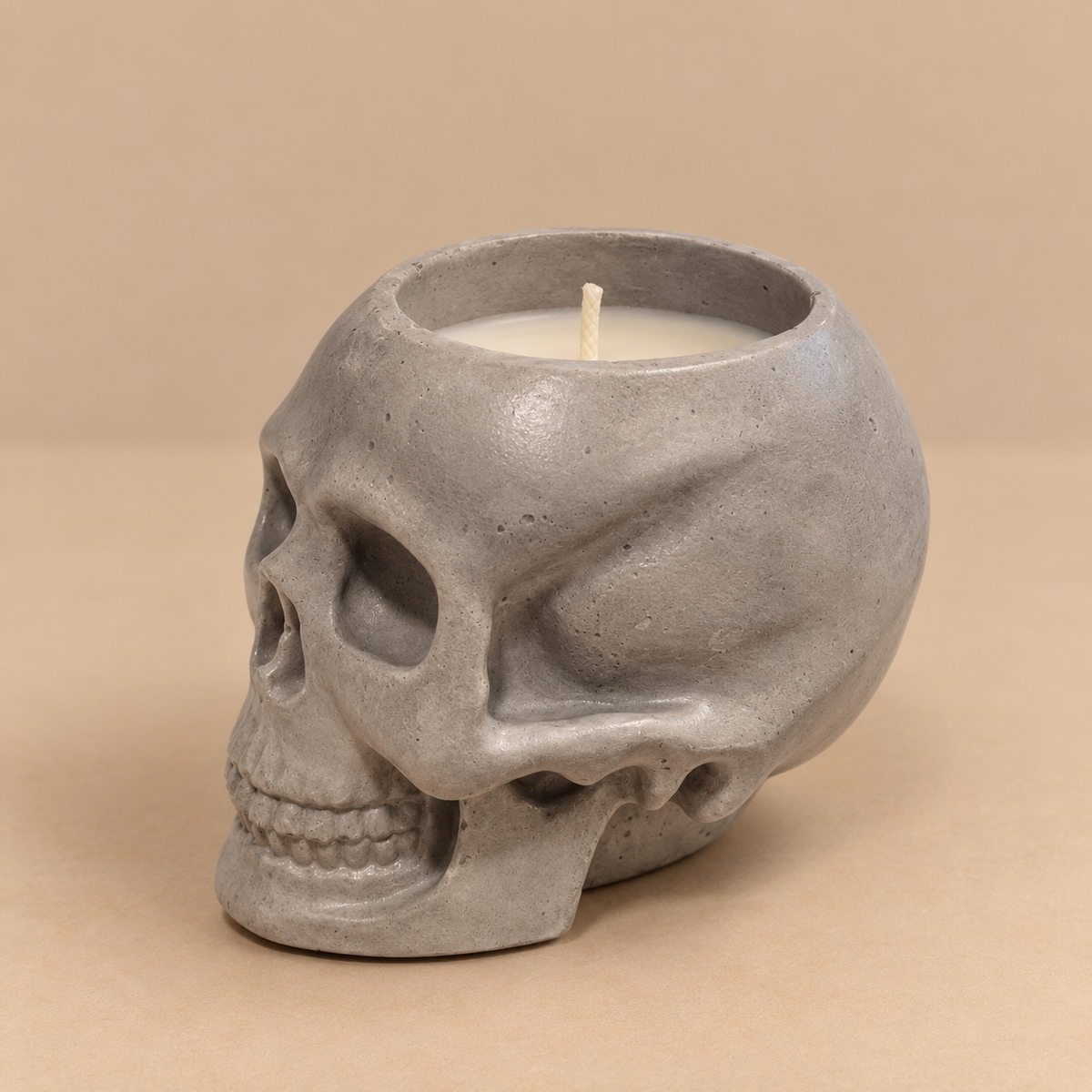 Skull Gray Candle Plumeria | Handmade Decorative | 1-Wick | Brand "Sofia P."