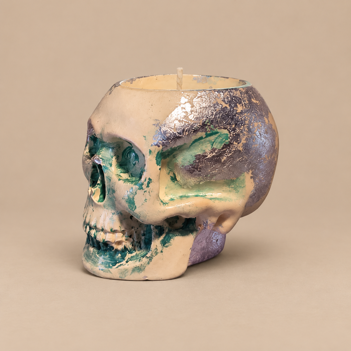 Skull White/Green Silver Leaf Candle Plumeria | Handmade Decorative | 1-Wick | Brand "Sofia P." (Copy)