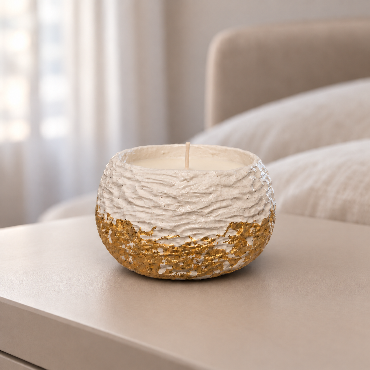 Carved Gold Leaf Candle "White Nest" Plumeria | Handmade Decorative | 1-Wick | Brand "Sofia P."