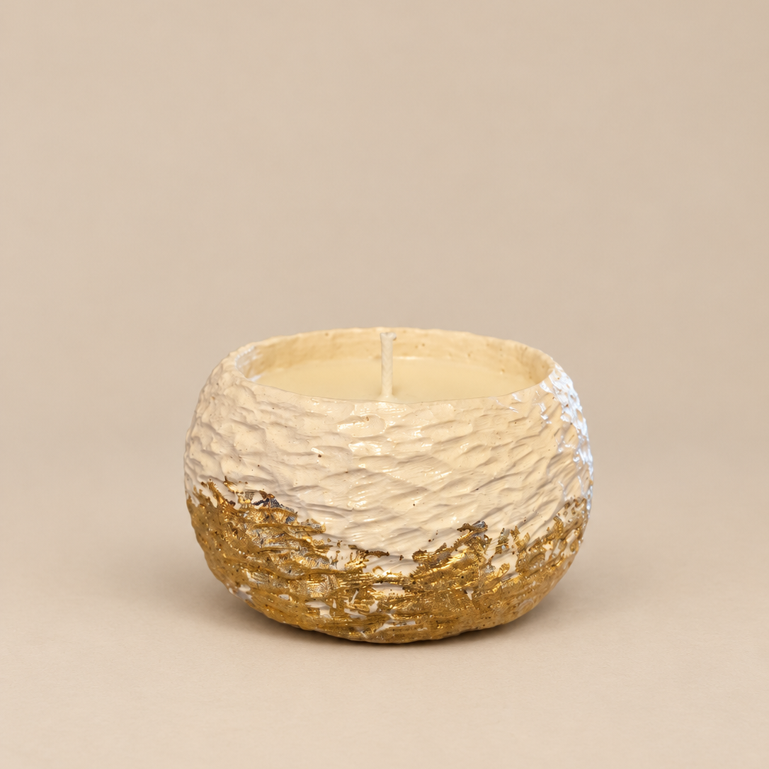 Carved Gold Leaf Candle "White Nest" Plumeria | Handmade Decorative | 1-Wick | Brand "Sofia P."