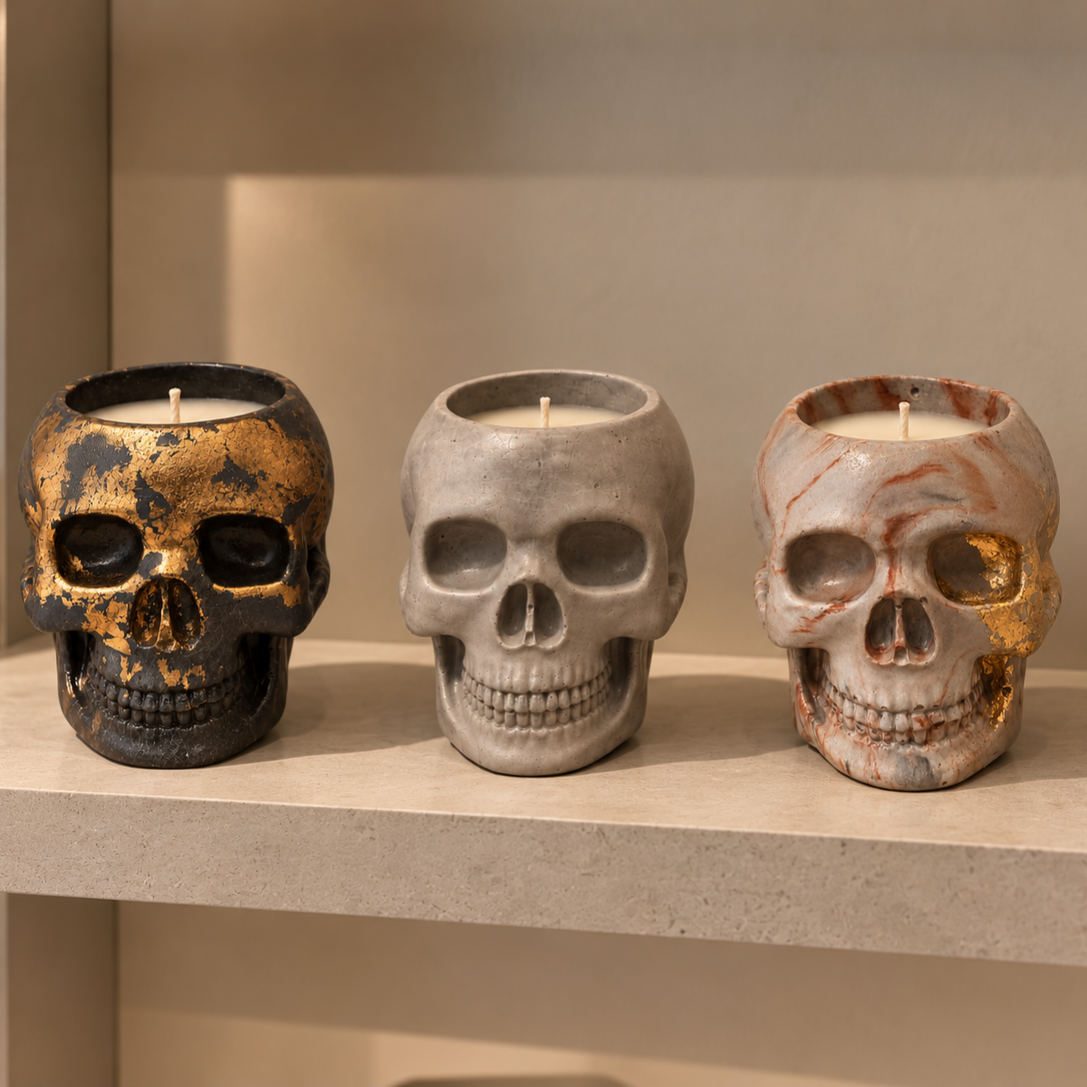 Skull Gray Candle Plumeria | Handmade Decorative | 1-Wick | Brand "Sofia P."