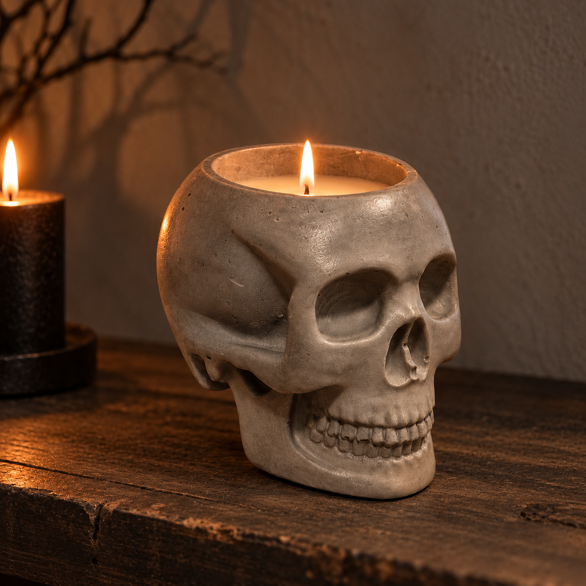 Skull Gray Candle Plumeria | Handmade Decorative | 1-Wick | Brand "Sofia P."