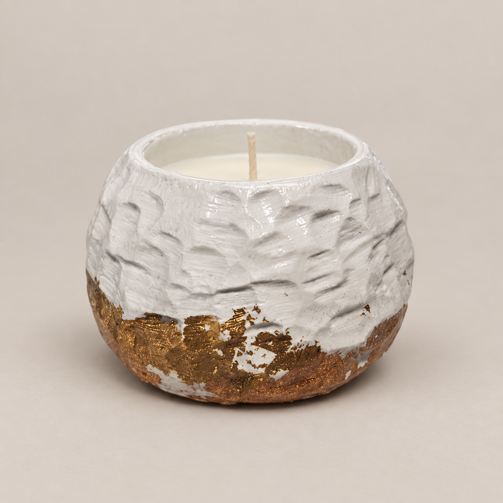 White Carved Gold Leaf Candle | Handmade Decorative | Sofia P. – Candle ...