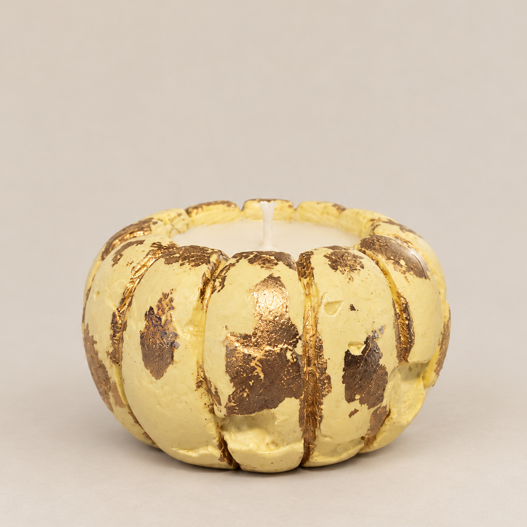 Pumpkin Yellow Gold Leaf Candle Plumeria | Handmade Decorative | 1-Wick | Brand "Sofia P." (Copy)