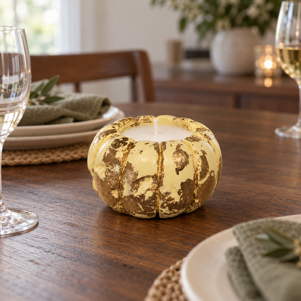 Pumpkin Yellow Gold Leaf Candle Plumeria | Handmade Decorative | 1-Wick | Brand "Sofia P." (Copy)