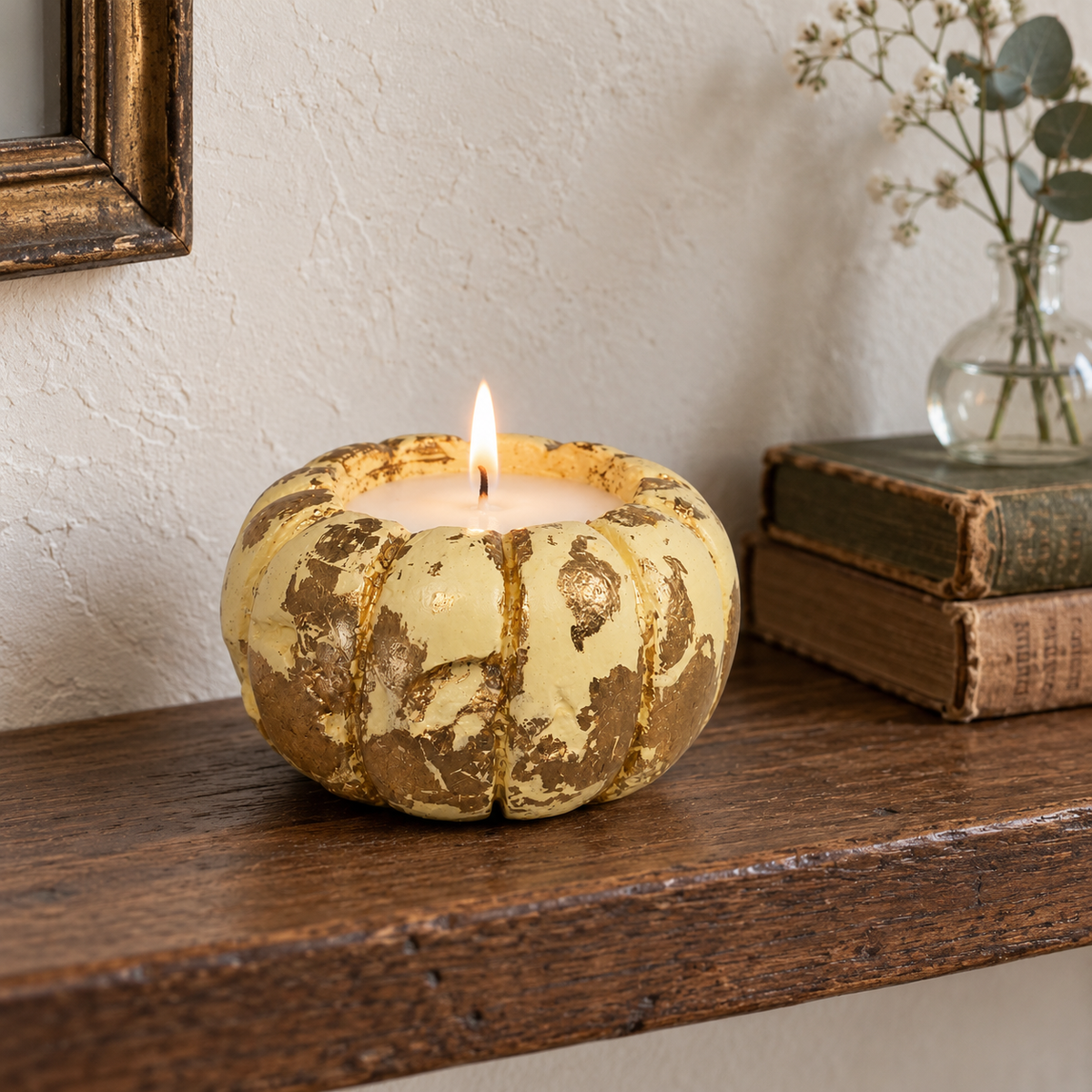 Pumpkin Yellow Gold Leaf Candle Plumeria | Handmade Decorative | 1-Wick | Brand "Sofia P." (Copy)