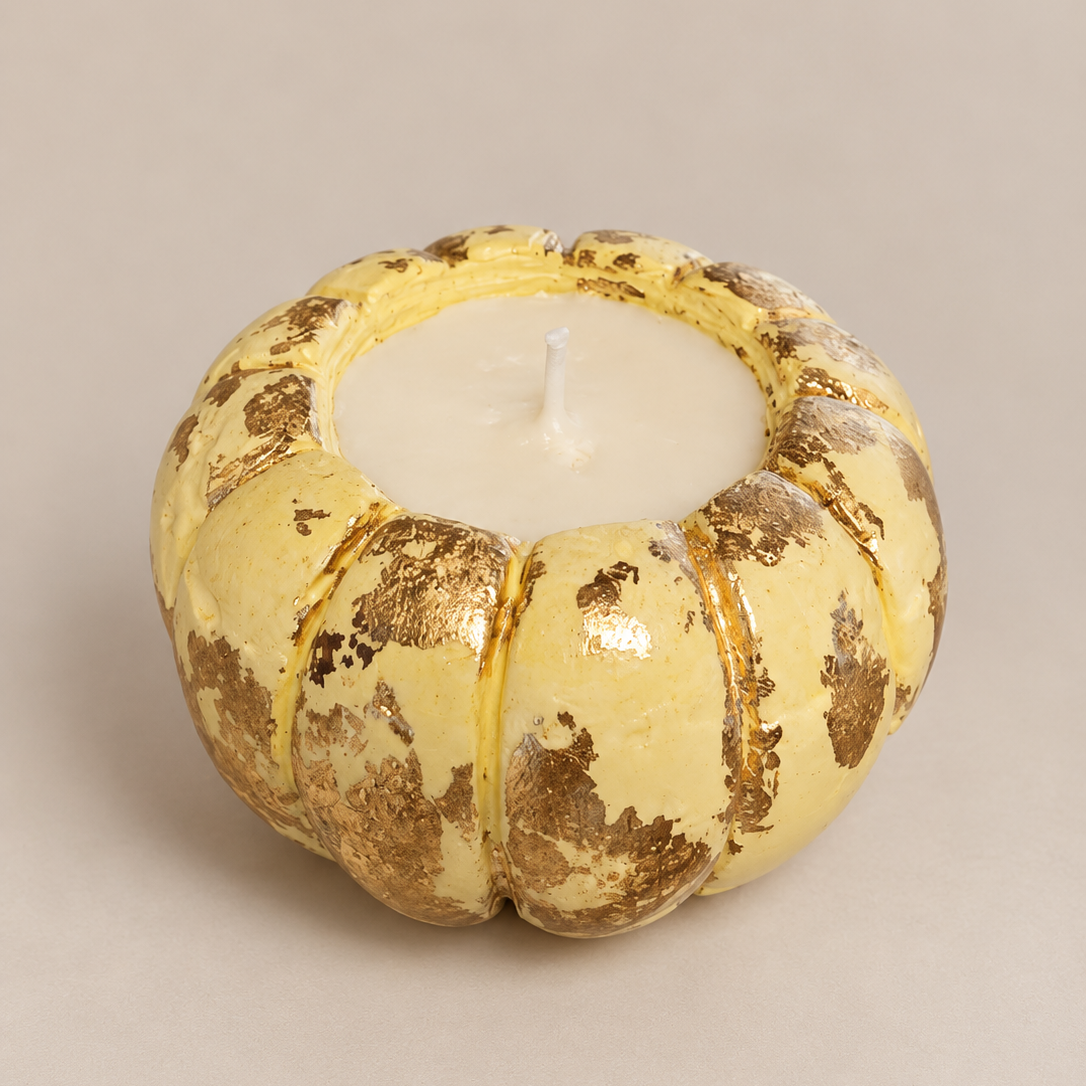 Pumpkin Yellow Gold Leaf Candle Plumeria | Handmade Decorative | 1-Wick | Brand "Sofia P." (Copy)