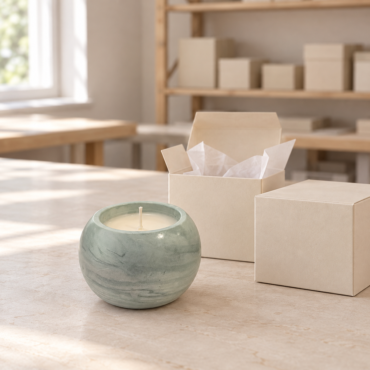 Art Candle "Sphere Green Light" — Warm Tea