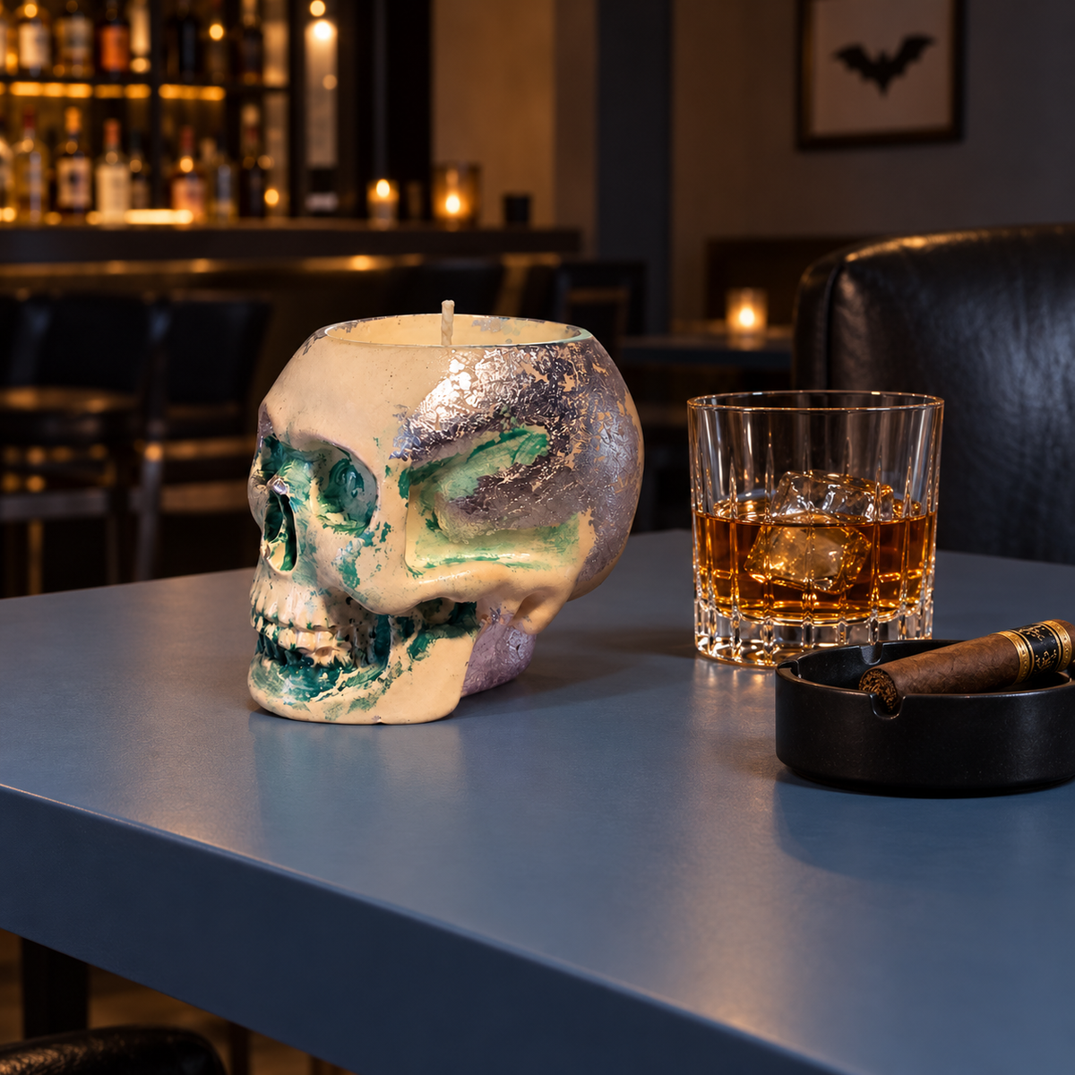 Skull White/Green Silver Leaf Candle Plumeria | Handmade Decorative | 1-Wick | Brand "Sofia P." (Copy)