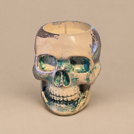 Skull White/Green Silver Leaf Candle Plumeria | Handmade Decorative | 1-Wick | Brand "Sofia P." (Copy)