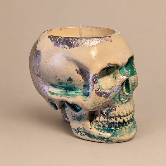 Skull White/Green Silver Leaf Candle Plumeria | Handmade Decorative | 1-Wick | Brand "Sofia P." (Copy)