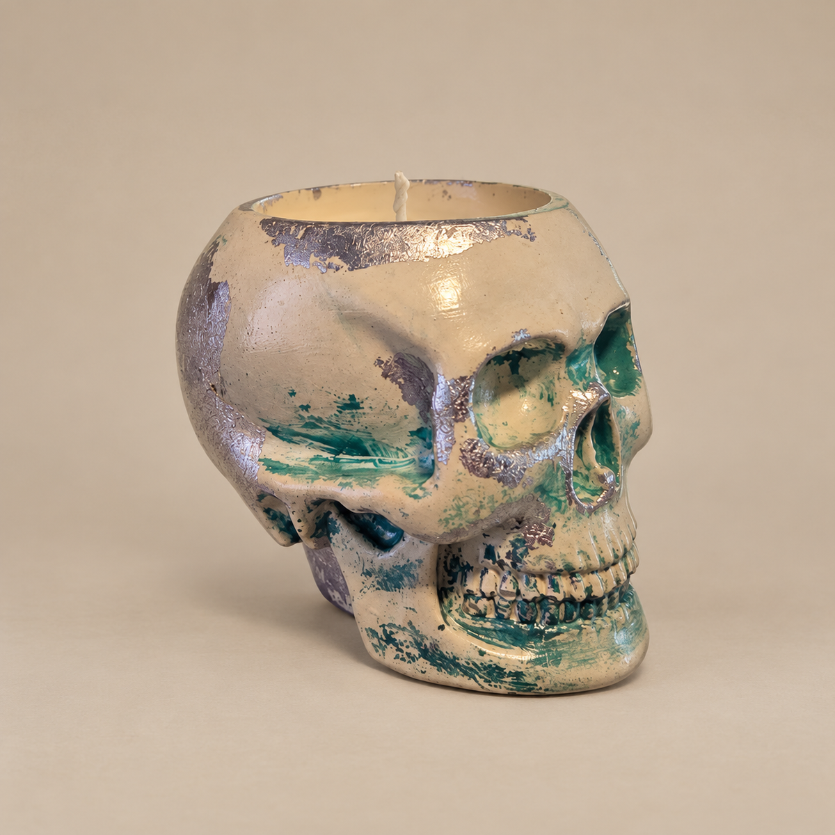 Navy Gold Leaf Skull Candle | Handmade Decorative | Sofia P. – Candle ...