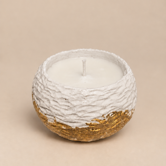 Carved Gold Leaf Candle "White Nest" Plumeria | Handmade Decorative | 1-Wick | Brand "Sofia P."