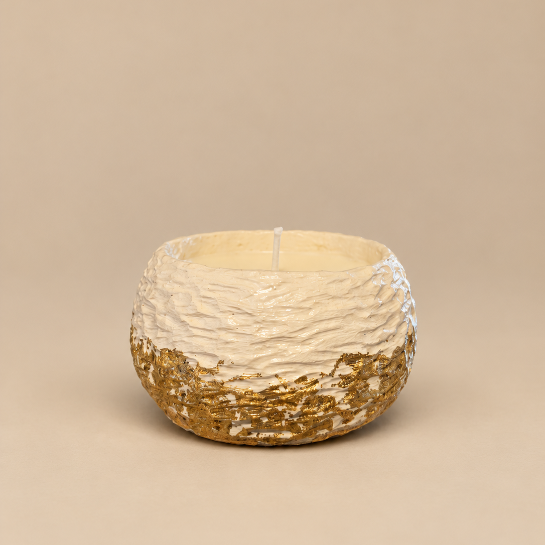 Carved Gold Leaf Candle "White Nest" Plumeria | Handmade Decorative | 1-Wick | Brand "Sofia P."