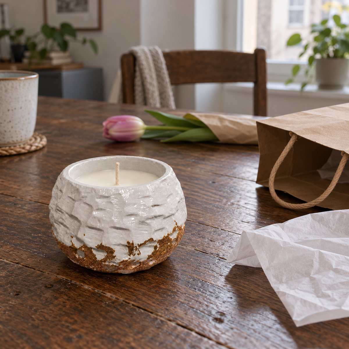 Carved Gold Leaf Candle "White Little Nest" Plumeria | Handmade Decorative | 1-Wick | Brand "Sofia P." (Copy)