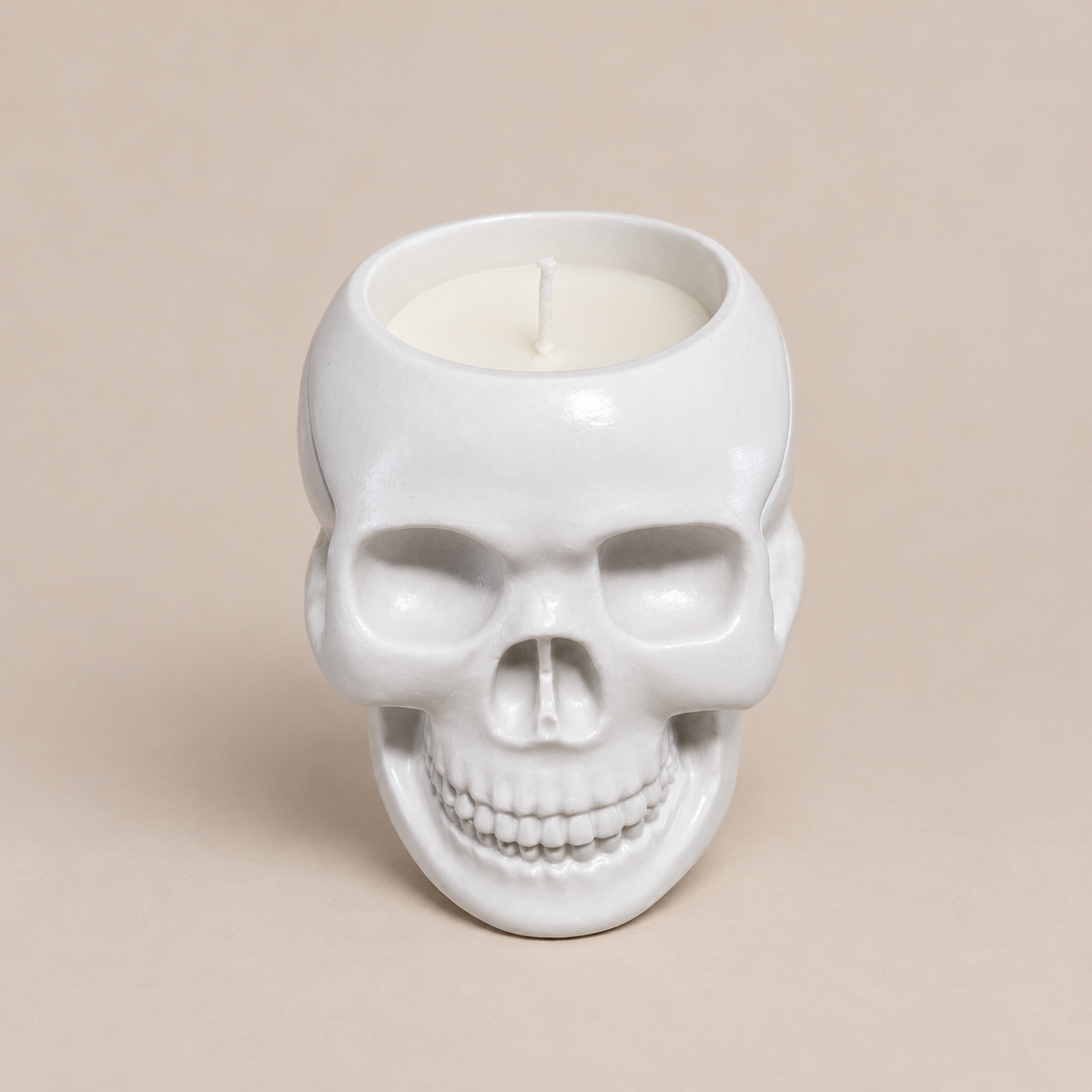 Skull White Candle Mountain Pine & Ginger | Handmade Decorative | 1-Wick | Brand "Sofia P."