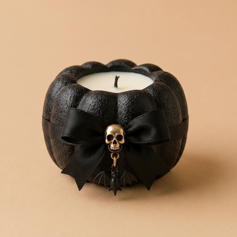Black Halloween Pumpkin Candle